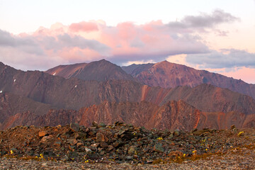 Mountains illuminated by the setting sun 
