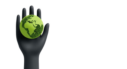 A hand holding a stylized green earth
