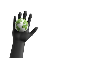 A hand holds a small, green globe