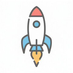 Bright Pastel Rocket Icon in Geometric Shape Vector Style