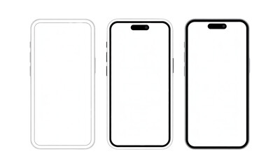 Collection of modern black smartphone mockup with blank screen on a transparent background, Smartphone with Blank Screen Mockup
