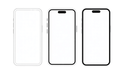 Collection of modern black smartphone mockup with blank screen on a transparent background, Smartphone with Blank Screen Mockup