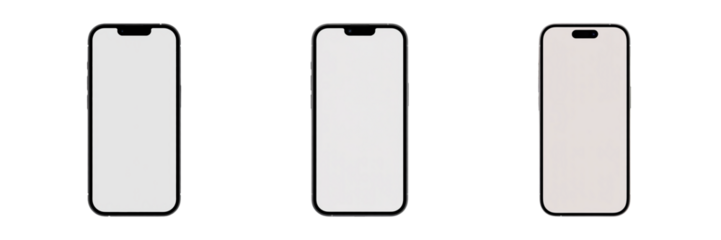 Collection of modern black smartphone mockup with blank screen on a transparent background, Smartphone with Blank Screen Mockup