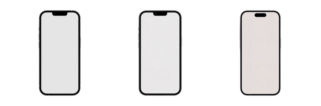 Collection of modern black smartphone mockup with blank screen on a transparent background, Smartphone with Blank Screen Mockup