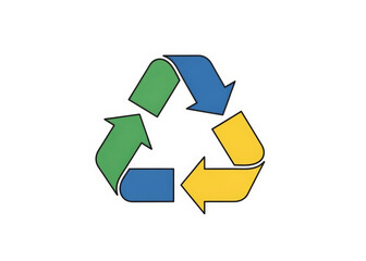 Obraz premium Colorful Recycling Symbol with Green Blue and Yellow Arrows Isolated on a White Background