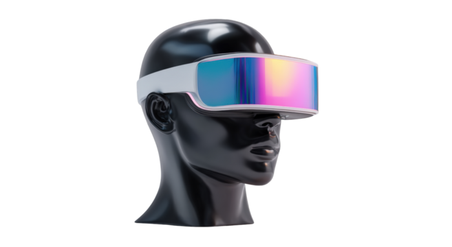 VR headset on mannequin head, futuristic design