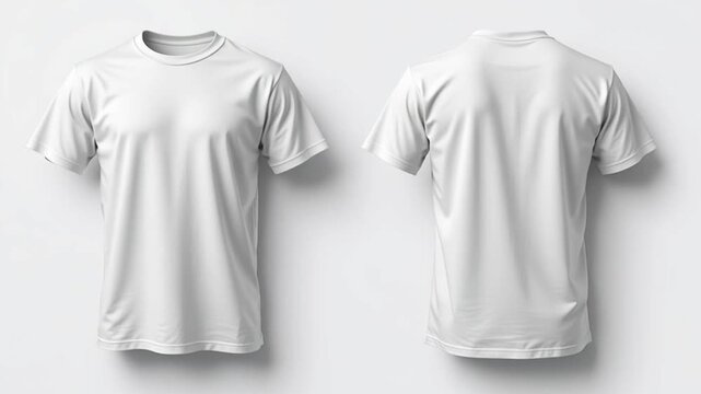 White short sleeve t shirt front and back view, plain cotton fabric, blank apparel, simple style, casual clothing, soft fabric, isolated white