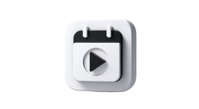 White square icon with a calendar and play button