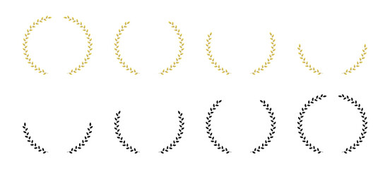 Set of Circular and Semicircular Laurel Wreaths for Award or Certificate Decoration