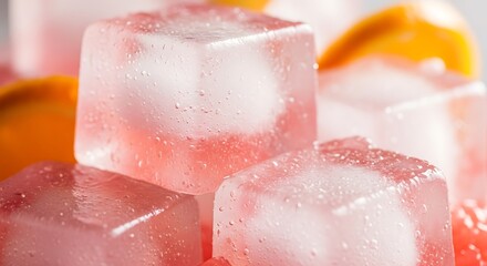 Fototapeta premium Refreshing Ice Cubes with a Hint of Citrus for Summer Beverages and Cocktails a Cooling and Hydrating Delight Perfect for Hot Weather and Festive Celebrations