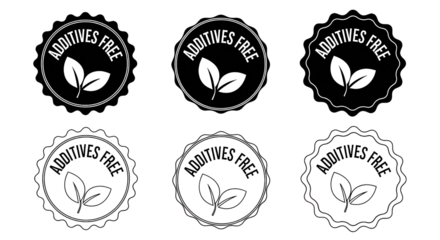 Black Additives Free Certification Label Icon Set Vector Collection