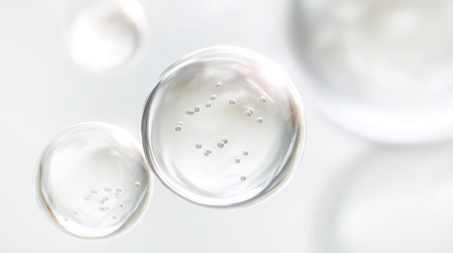 Close-up of transparent gel, smooth glossy texture, bright white background, pure natural skin care aesthetics