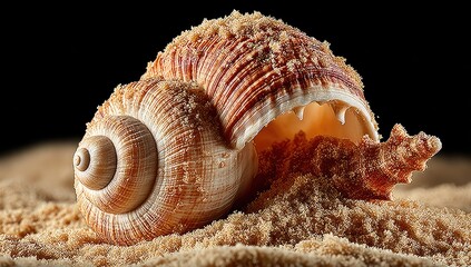 Close-up seashell in sand