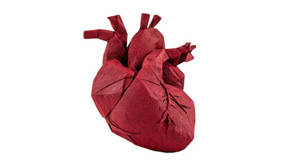 Crumpled red heart on black background