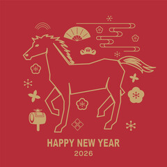 年賀状　2026年　午年  素材