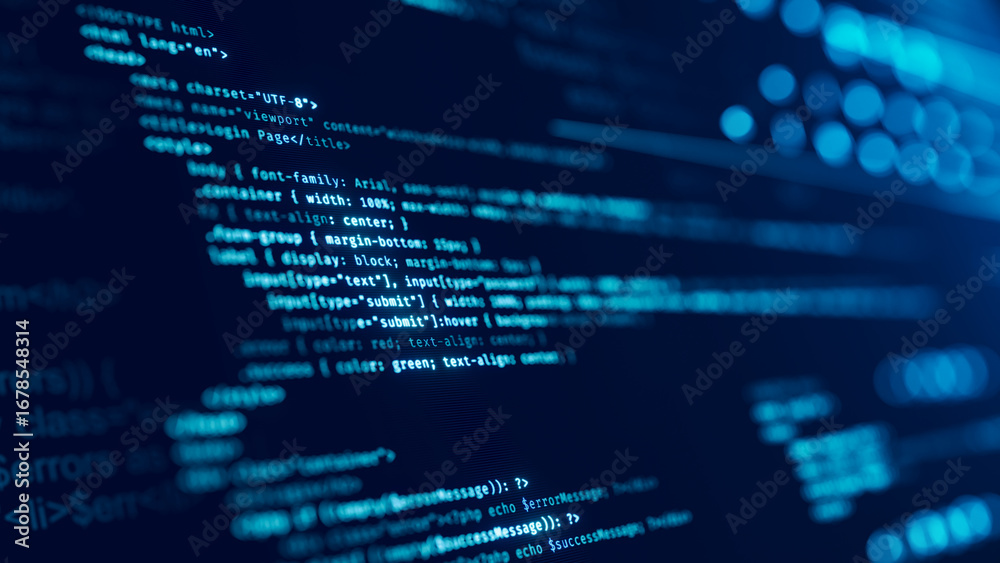 Wall mural code, html, php web programming source code. cjding, programming, development concept. abstract code