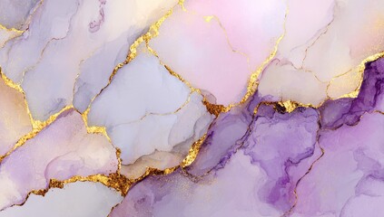Abstract marbled design in shades of lavender, purple, and gold