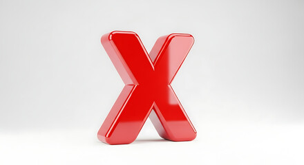 Obraz premium An abstract digital art piece featuring a bold, three-dimensional red 'X' against a solid white backdrop.