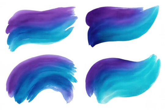 Four colorful brushstrokes creating a gradient from purple to blue, isolated on transparent background, perfect for creative projects
