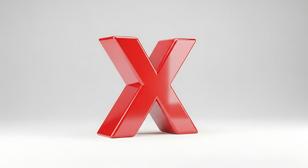 Obraz premium A minimalist, three-dimensional red letter 'X' positioned centrally on a stark white background.