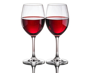 Naklejka premium Romantic Red Wine Glasses with Soft Heart Reflection, Isolated PNG