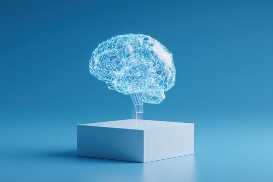 3D Rendered Brain on a Cube - Powered by Adobe