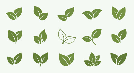 Vibrant green leaf icons symbolizing nature, growth, and eco-friendly concepts