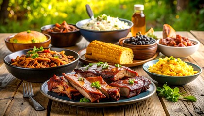 Outdoor feast of various dishes