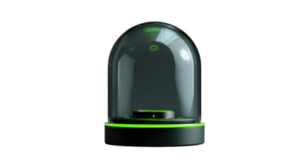 Transparent dome over a black object with glowing green accents