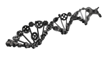 Abstract DNA double helix with intricate mechanical gears