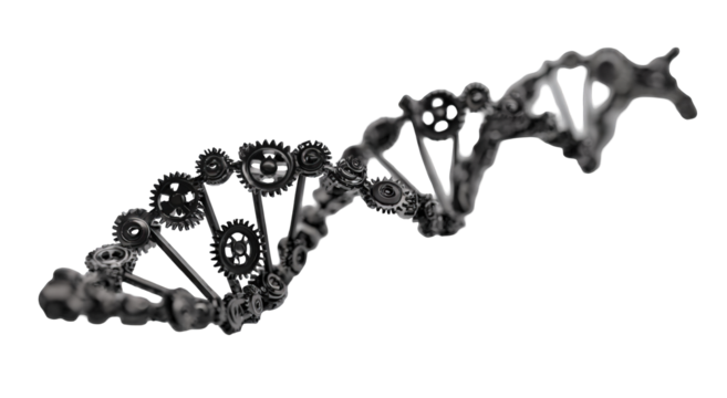 Abstract DNA double helix with intricate mechanical gears
