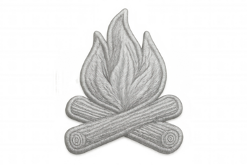 Glowing embroidered bonfire patch with transparent background, enhancing outdoor and camping design elements