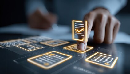 Close-up of hand touching digital documents