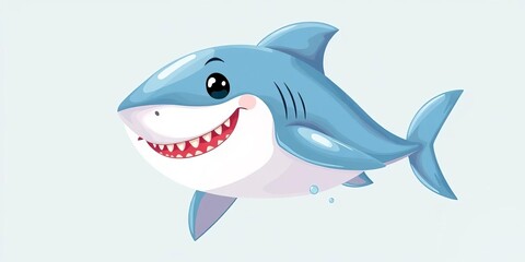 Fototapeta premium Whimsical pastel shark illustration, soft edges, friendly expression, marine life, summer