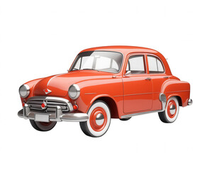 Vintage Red Classic Car with Whitewall Tires and Chrome Detailing on Isolated White Background