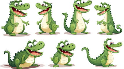 Fototapeta premium cartoon funny crocodile collection on white background