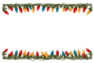 Christmas Lights Border with Pine Branches graphic isolated on a transparent background