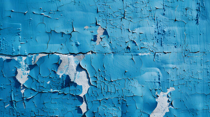 Obraz premium neon blue painted wall with subtle cracks and peeling paint in daylight with wide clean negative space