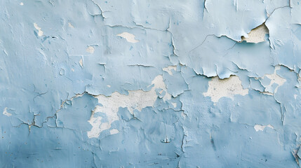 neon blue painted wall with subtle cracks and peeling paint in daylight with wide clean negative space
