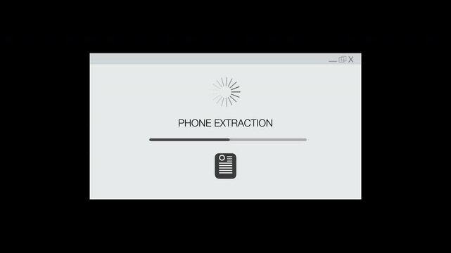 Phone extraction data download progress overlay on black screen
