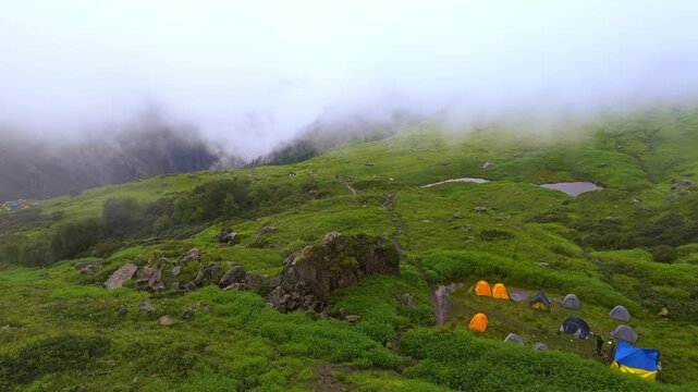 Drone View of Kasorang Lake Bhim Kund at Yulla Kanda Trek in Himachal Pradesh