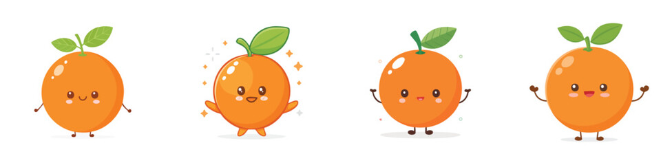 Orange vector set of cute cartoon-style characters with arms, legs, and expressive faces.