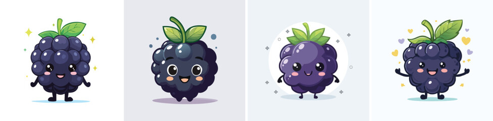 Blackberry vector set of cute cartoon-style characters with arms, legs, and expressive faces.
