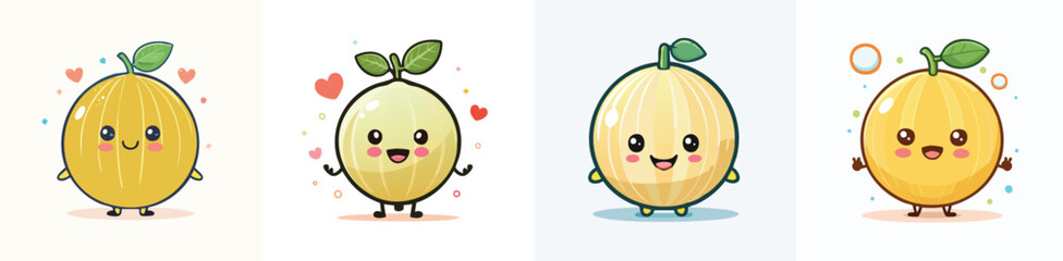 Honeydew Melon vector set of cute cartoon-style characters with arms, legs, and expressive faces.