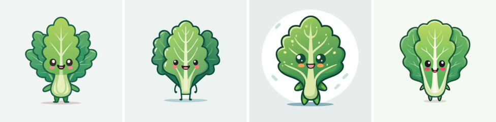 Kale vector set of cute cartoon-style characters with arms, legs, and expressive faces.