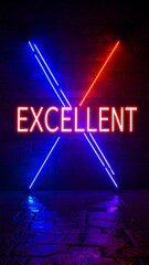 Obraz premium Neon sign, word Excellent, red and blue light