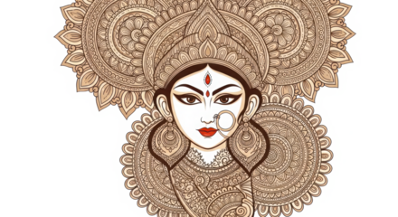 Illustration of hindu goddess durga isolated on transparent background