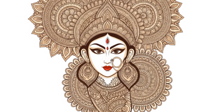 Illustration of hindu goddess durga isolated on transparent background