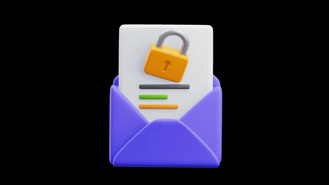 Encrypted Email and Secure Communication Concept. 3D Animation of a locked confidential document, representing end-to-end encryption.