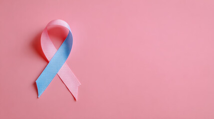 Pink and blue awareness ribbon on pink background for support
